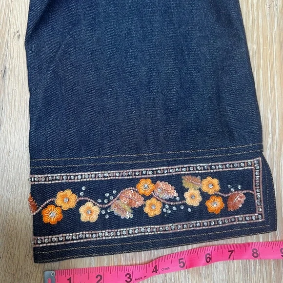 Escada size 44 indigo denim jeans with beading and embroidery - Picture 7 of 11